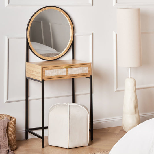 Dressing Table Light Brown And Black Particle Board With 1 Drawer Mirror Boho Living Room Furniture