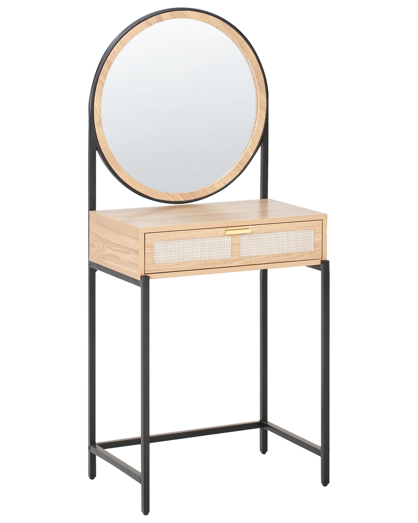 Dressing Table Light Brown And Black Particle Board With 1 Drawer Mirror Boho Living Room Furniture