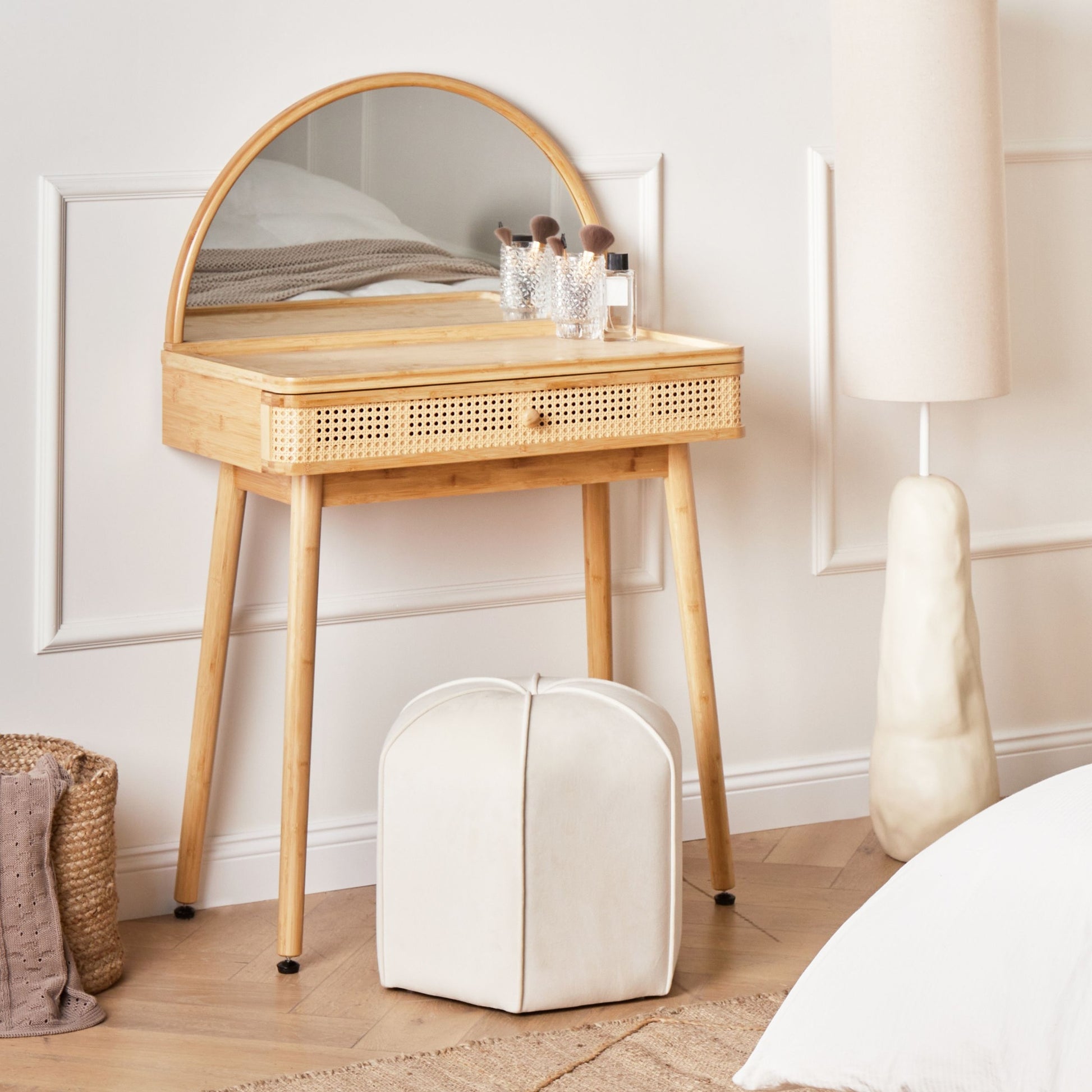 Bamboo Bloom Dressing Table Light Brown With Mirror 1 Drawer Boho