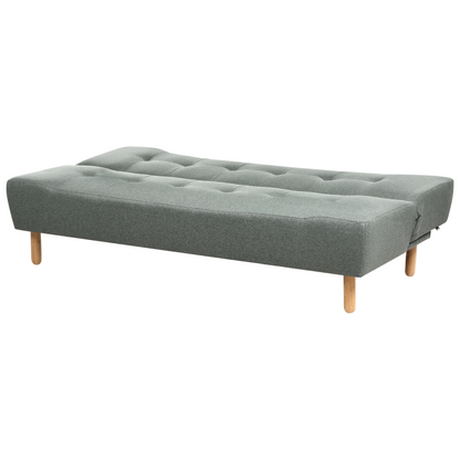 Sofa Bed Green Fabric 3 Seater With Light Wood Legs