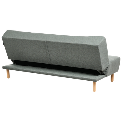 Sofa Bed Green Fabric 3 Seater With Light Wood Legs