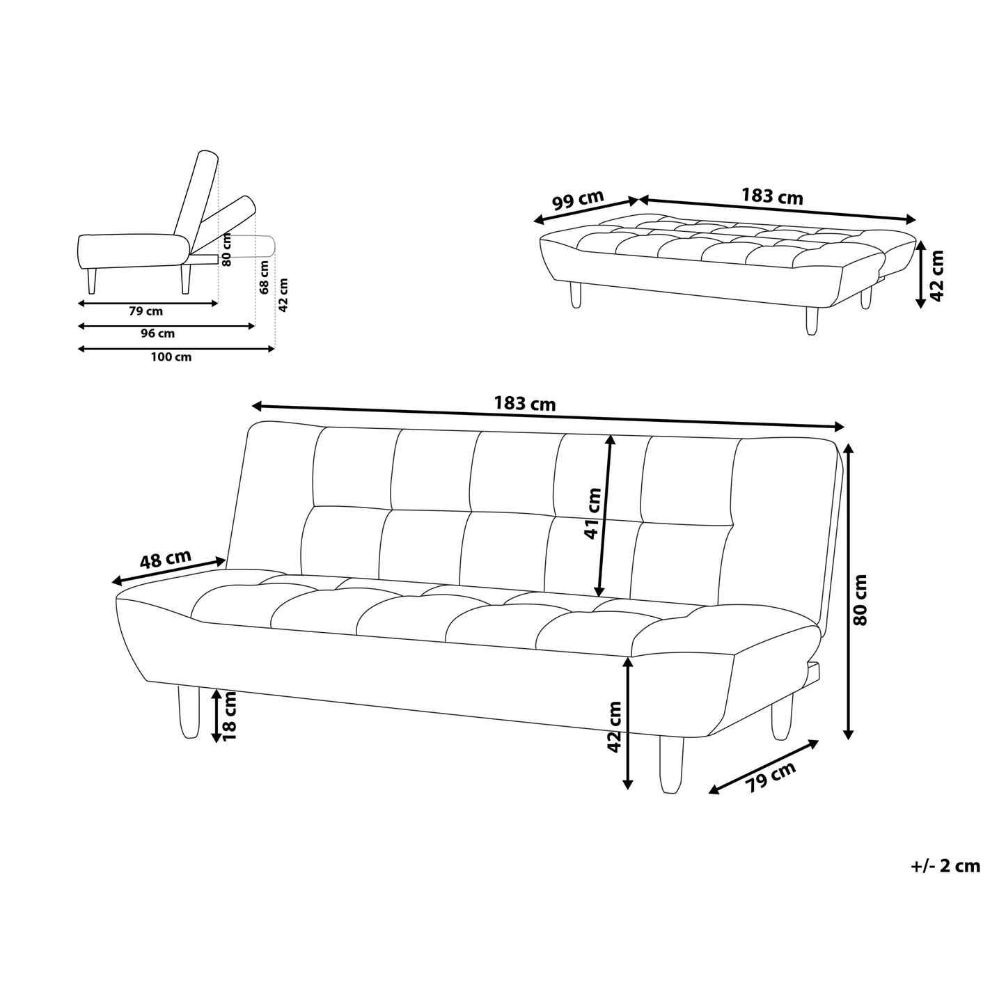 Sofa Bed Green Fabric 3 Seater With Light Wood Legs