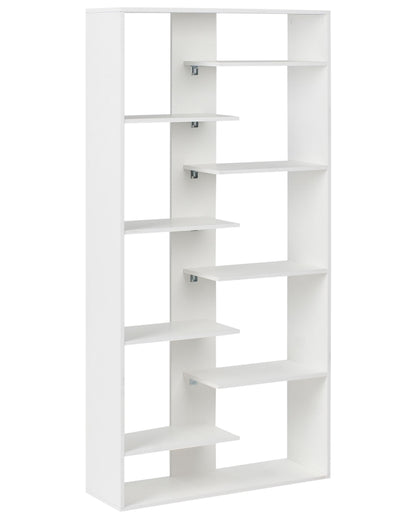 8 Tier White Bookcase Open Back Irregular Design Particle Board Storage Unit