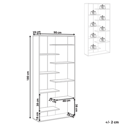 8 Tier White Bookcase Open Back Irregular Design Particle Board Storage Unit