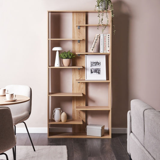 8 Tier Bookcase Light Brown Irregular Design Open Back