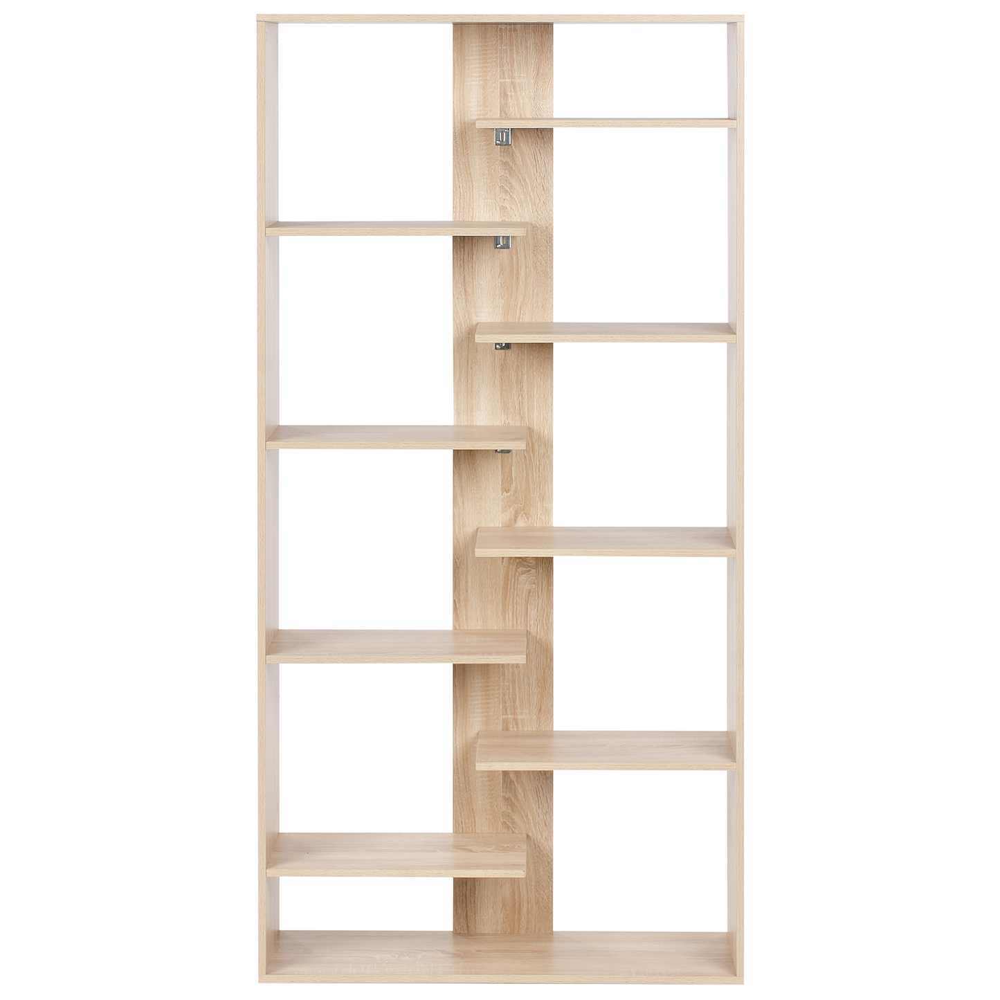 8 Tier Bookcase Light Brown Irregular Design Open Back