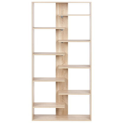 8 Tier Bookcase Light Brown Irregular Design Open Back