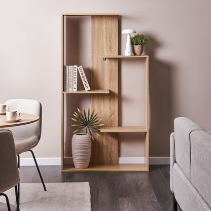 3 Tier Bookcase Light Brown Open Back Irregular Design