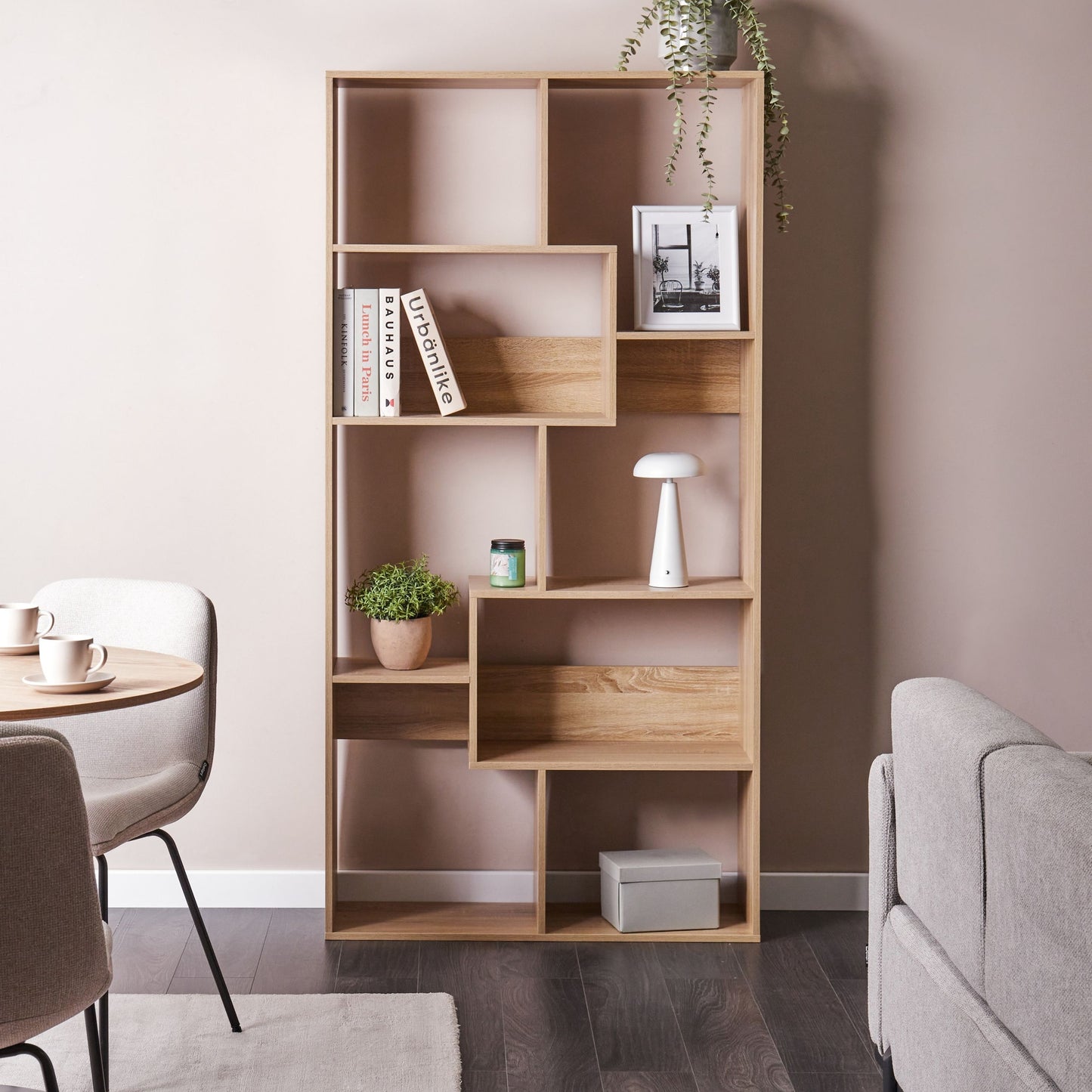 Living 6 Tier Bookcase Light Brown Irregular Open Back