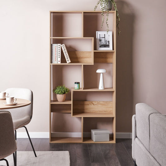 Living 6 Tier Bookcase Light Brown Irregular Open Back