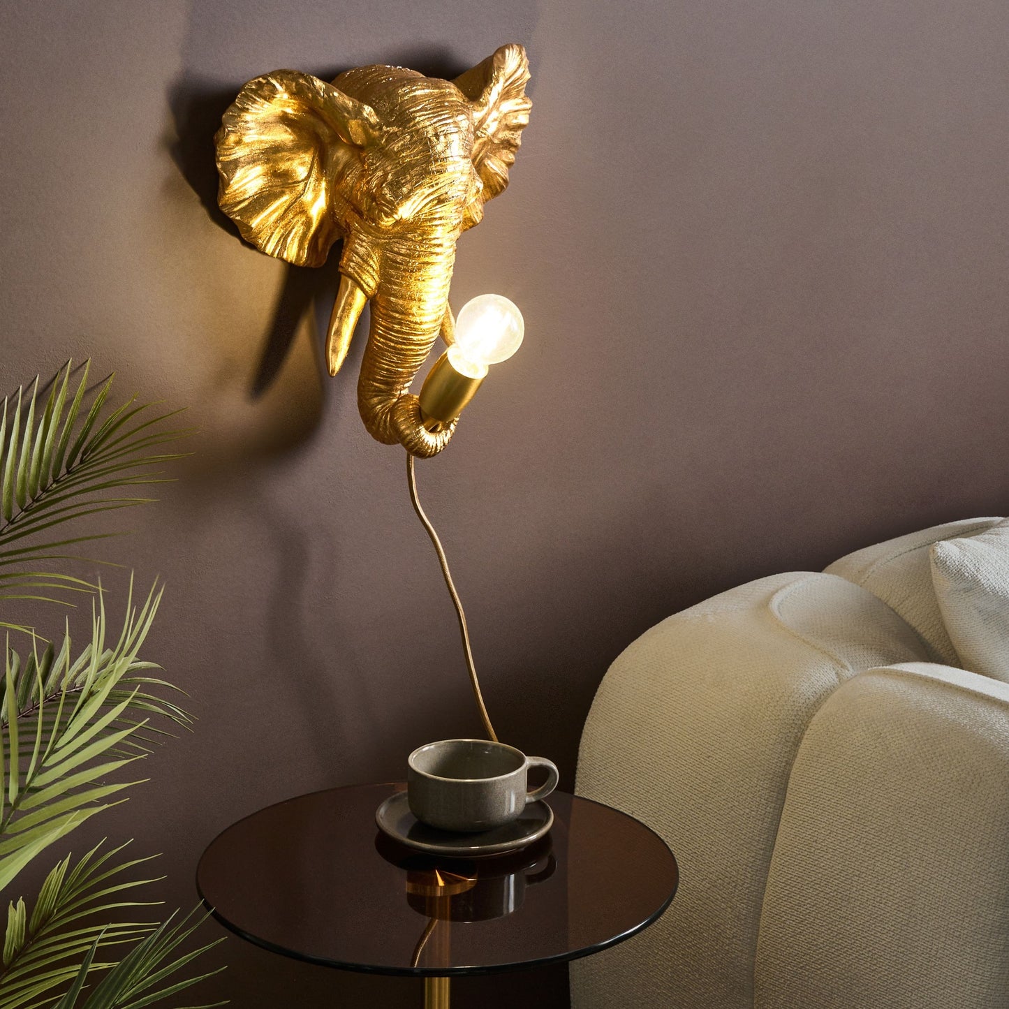 Gold Elephant Wall Lamp Polyresin Bedside Reading Light