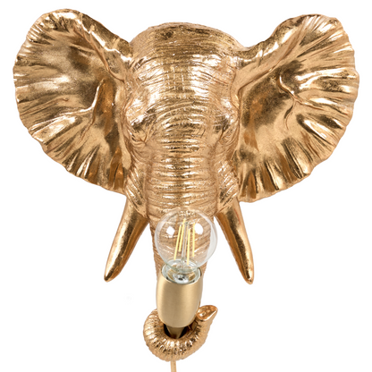Gold Elephant Wall Lamp Polyresin Bedside Reading Light