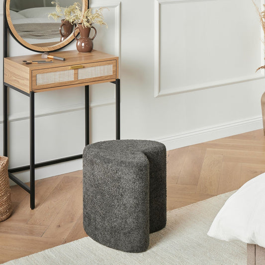Heart Shaped Pouffe Dark Grey Chenille Upholstered Seat