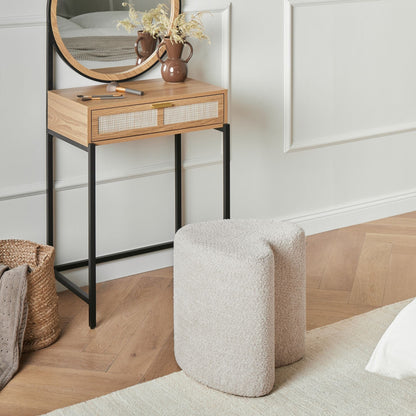 Heart Shaped Chenille Pouffe Beige Upholstered Seat