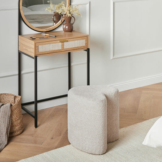 Heart Shaped Chenille Pouffe Beige Upholstered Seat