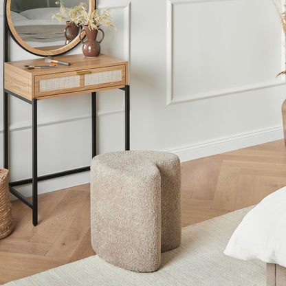 Heart Shaped Pouffe in Light Brown Chenille Upholstered Seat Cozy Living Room Accent