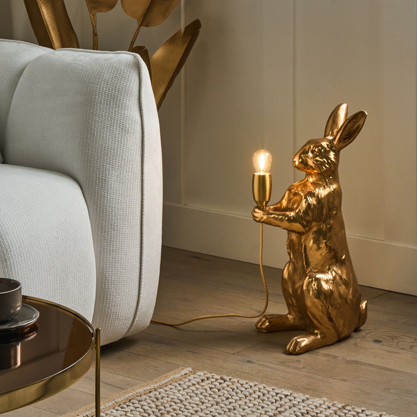 Handmade Gold Polyresin Rabbit Table Lamp Bedside Light