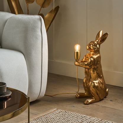 Handmade Gold Polyresin Rabbit Table Lamp Bedside Light