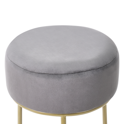 Grey Velvet Footstool With Gold Metal Base Modern Glam Home Accent Statement Piece