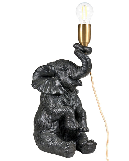 Handmade Black Elephant Table Lamp Polyresin Bedside Light