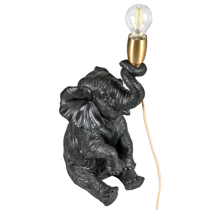 Handmade Black Elephant Table Lamp Polyresin Bedside Light