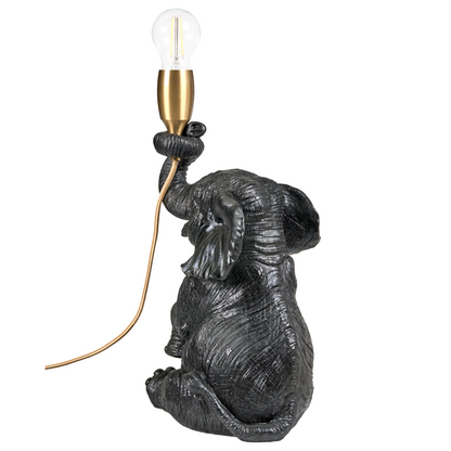 Handmade Black Elephant Table Lamp Polyresin Bedside Light