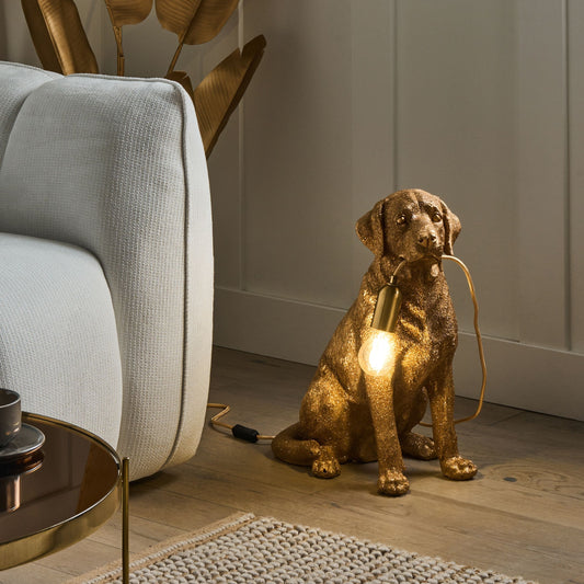 Gold Dog Table Lamp Polyresin Bedside Light