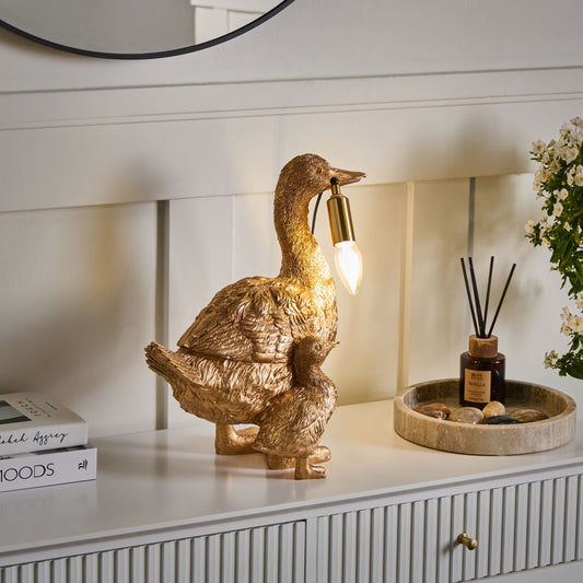 Gold Duck Table Lamp Polyresin Bedside Light