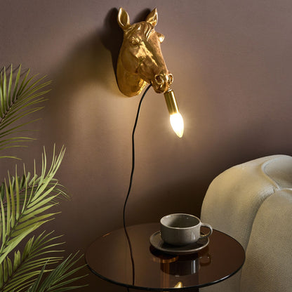 Glamora Horse Head Wall Lamp Gold Polyresin Bedside Light