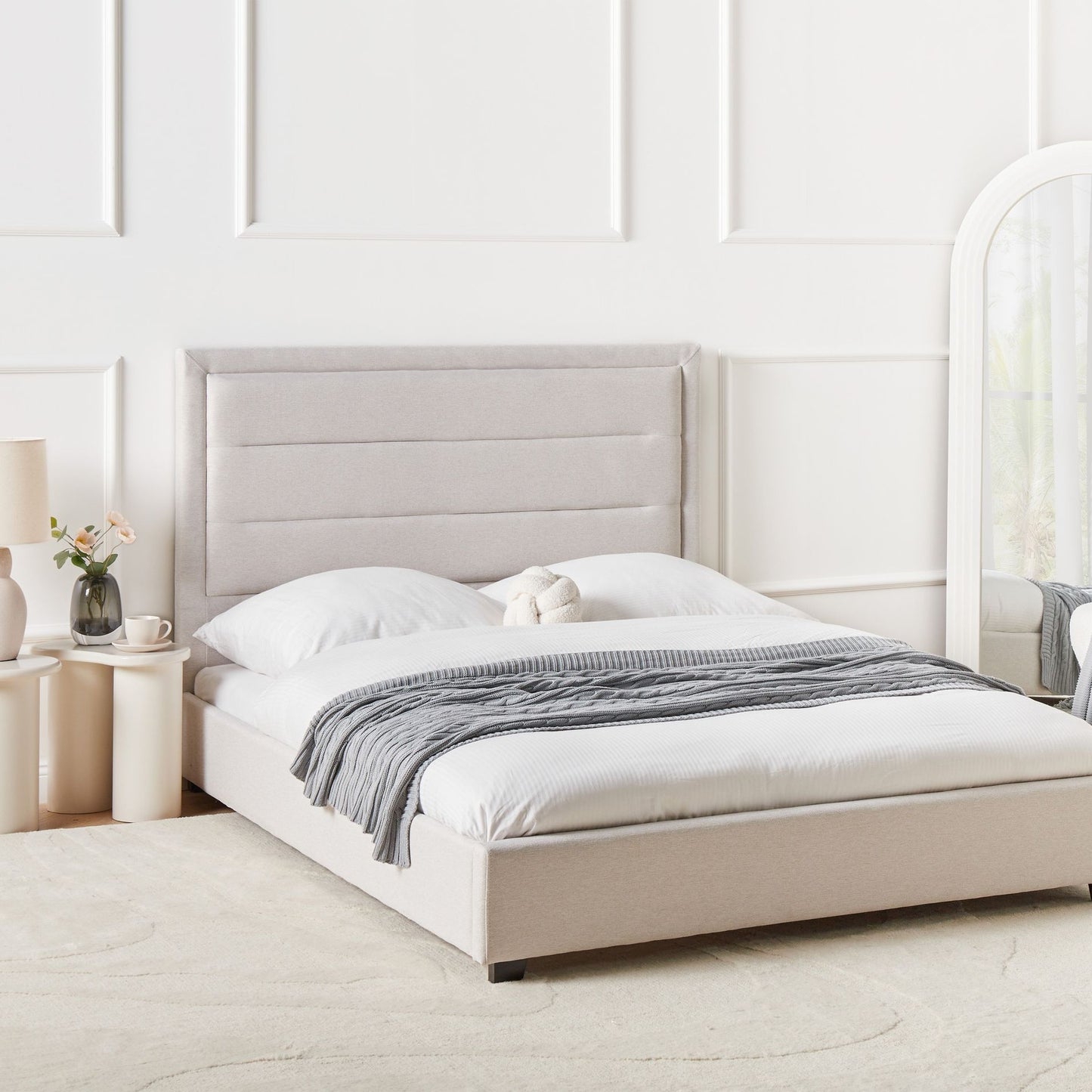 Bed Light Beige Polyester Padded Headboard EU Double 4ft6