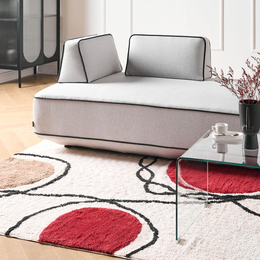 Ethos Home Area Rug Cotton Beige and Red 140 x 200cm Abstract Pattern Hand Tufted Low Pile Modern
