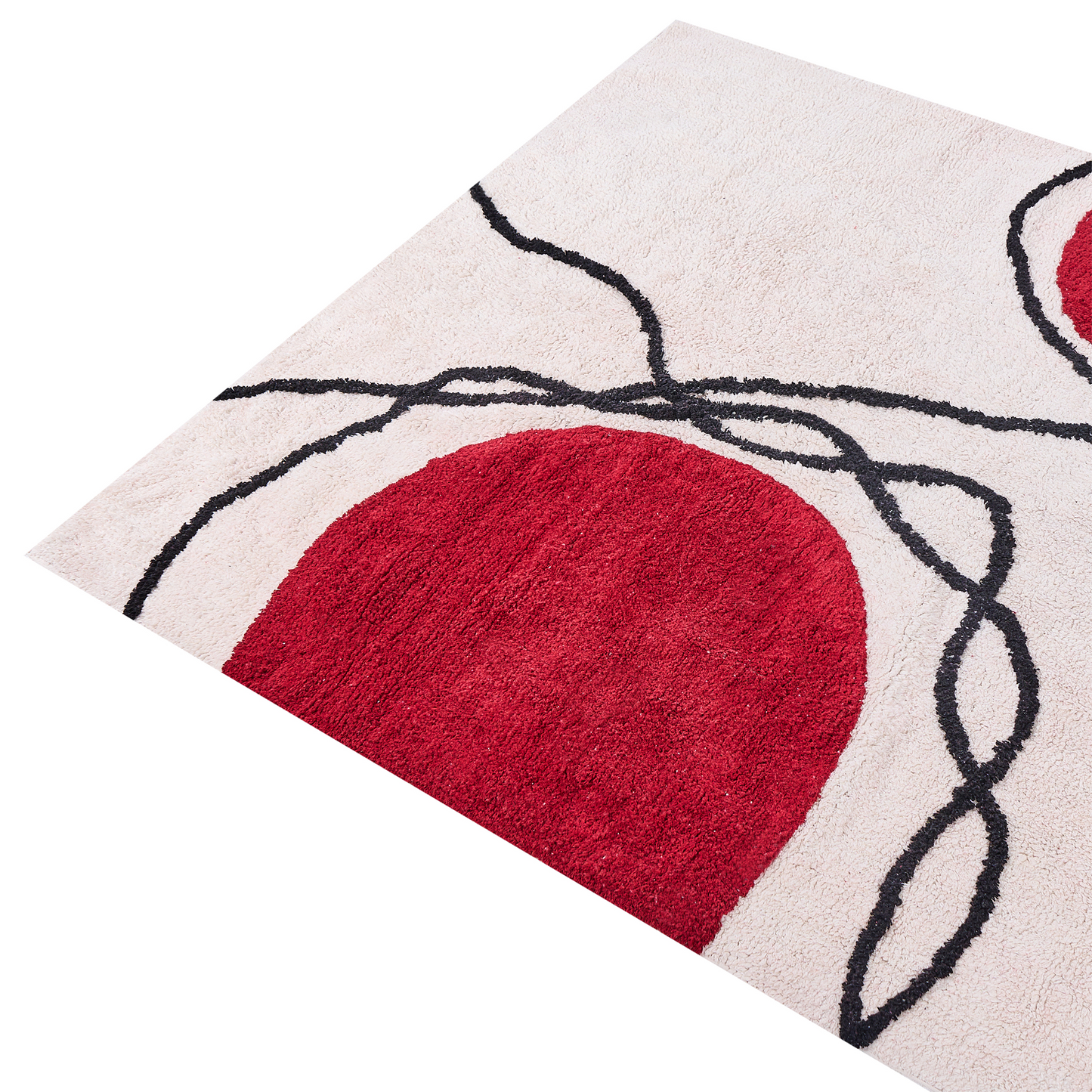 Ethos Home Area Rug Cotton Beige and Red 140 x 200cm Abstract Pattern Hand Tufted Low Pile Modern