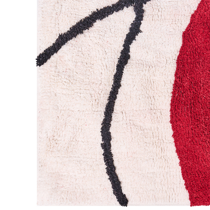 Ethos Home Area Rug Cotton Beige and Red 140 x 200cm Abstract Pattern Hand Tufted Low Pile Modern