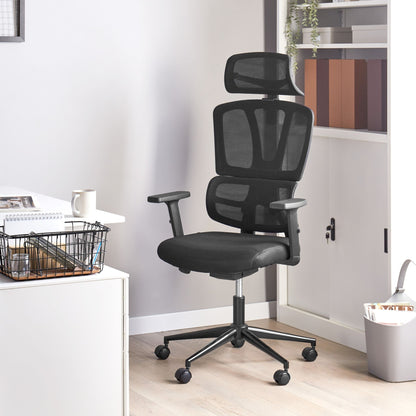 Black Mesh Office Chair With Adjustable Headrest