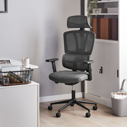 Office Chair Dark Grey Mesh Ergonomic Swivel With Adjustable Headrest And Armrests
