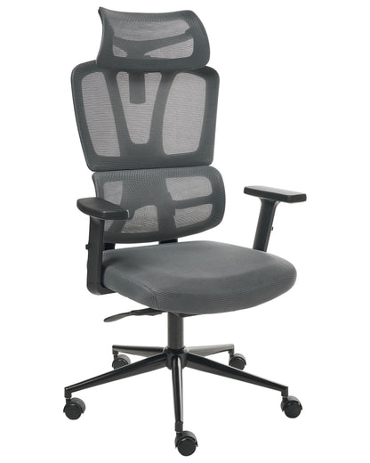 Office Chair Dark Grey Mesh Ergonomic Swivel With Adjustable Headrest And Armrests