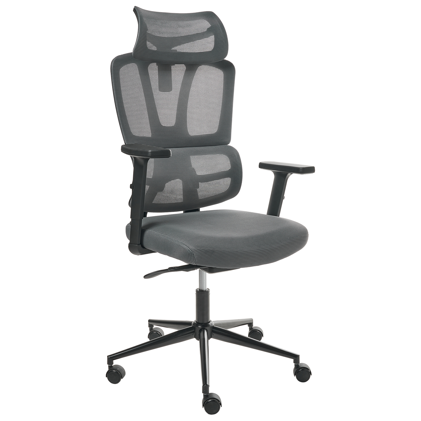 Office Chair Dark Grey Mesh Ergonomic Swivel With Adjustable Headrest And Armrests