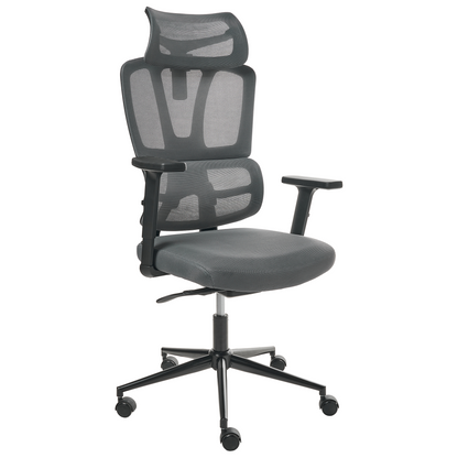Office Chair Dark Grey Mesh Ergonomic Swivel With Adjustable Headrest And Armrests