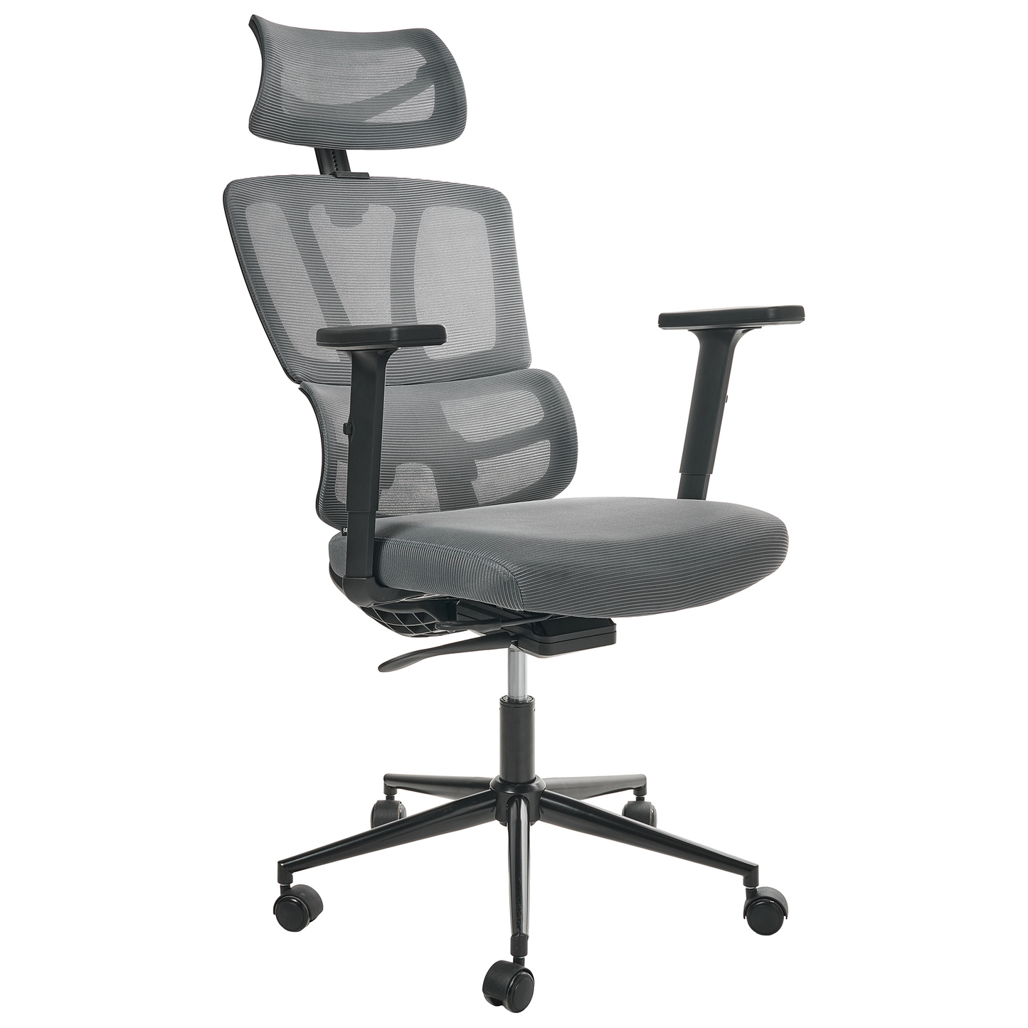 Office Chair Dark Grey Mesh Ergonomic Swivel With Adjustable Headrest And Armrests