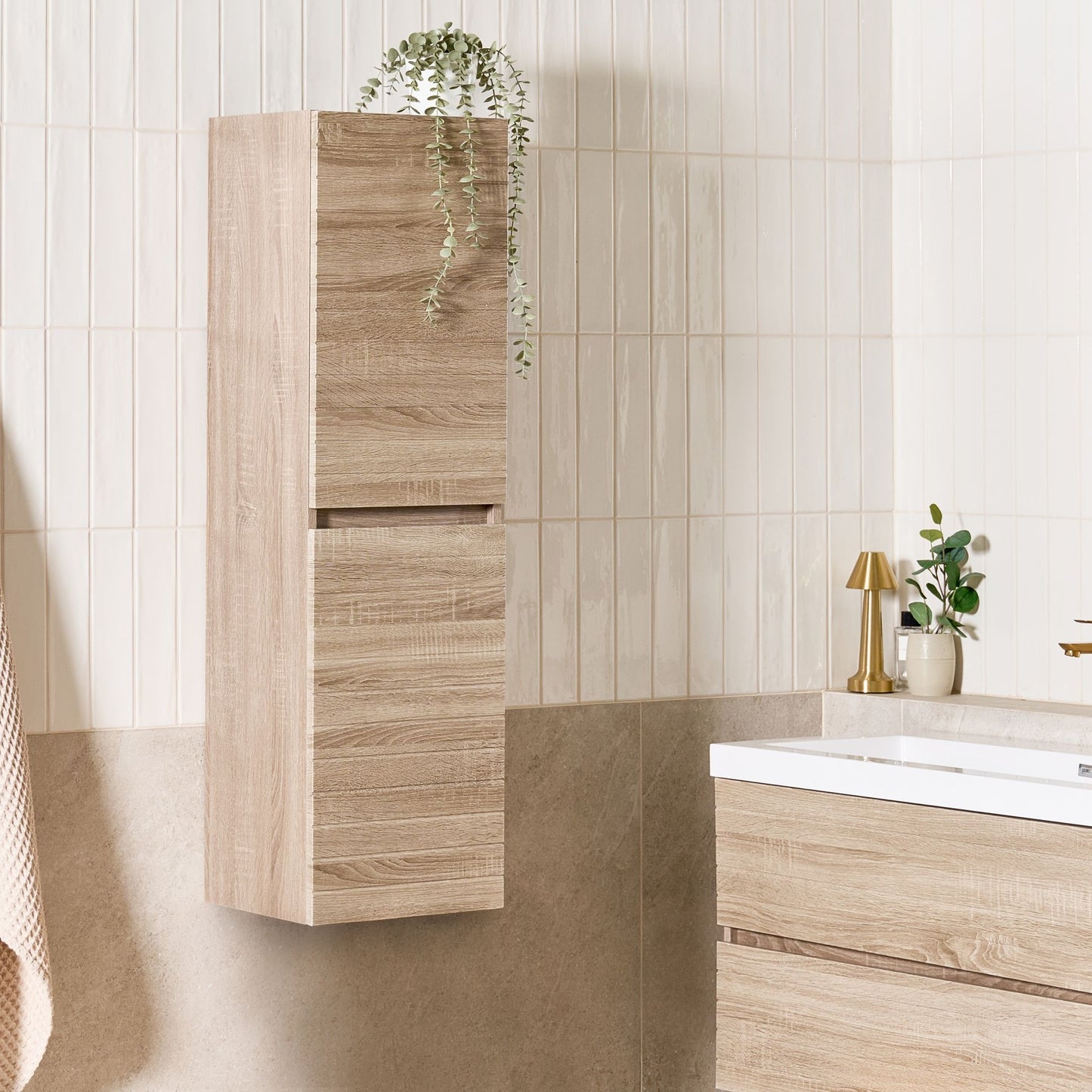 NordicNest Bathroom Wall Mounted Cabinet Light Brown MDF 2 Shelves