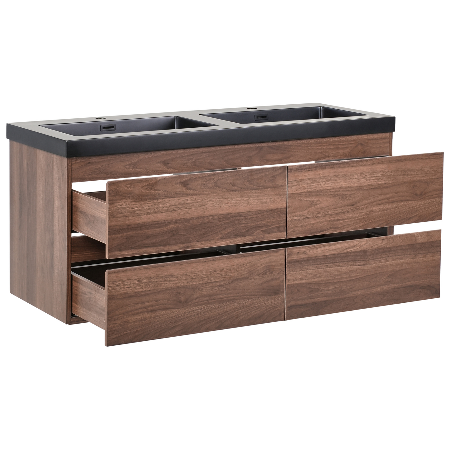 Elegance Bath Wall Mounted Vanity Unit With Double Black Resin Sink