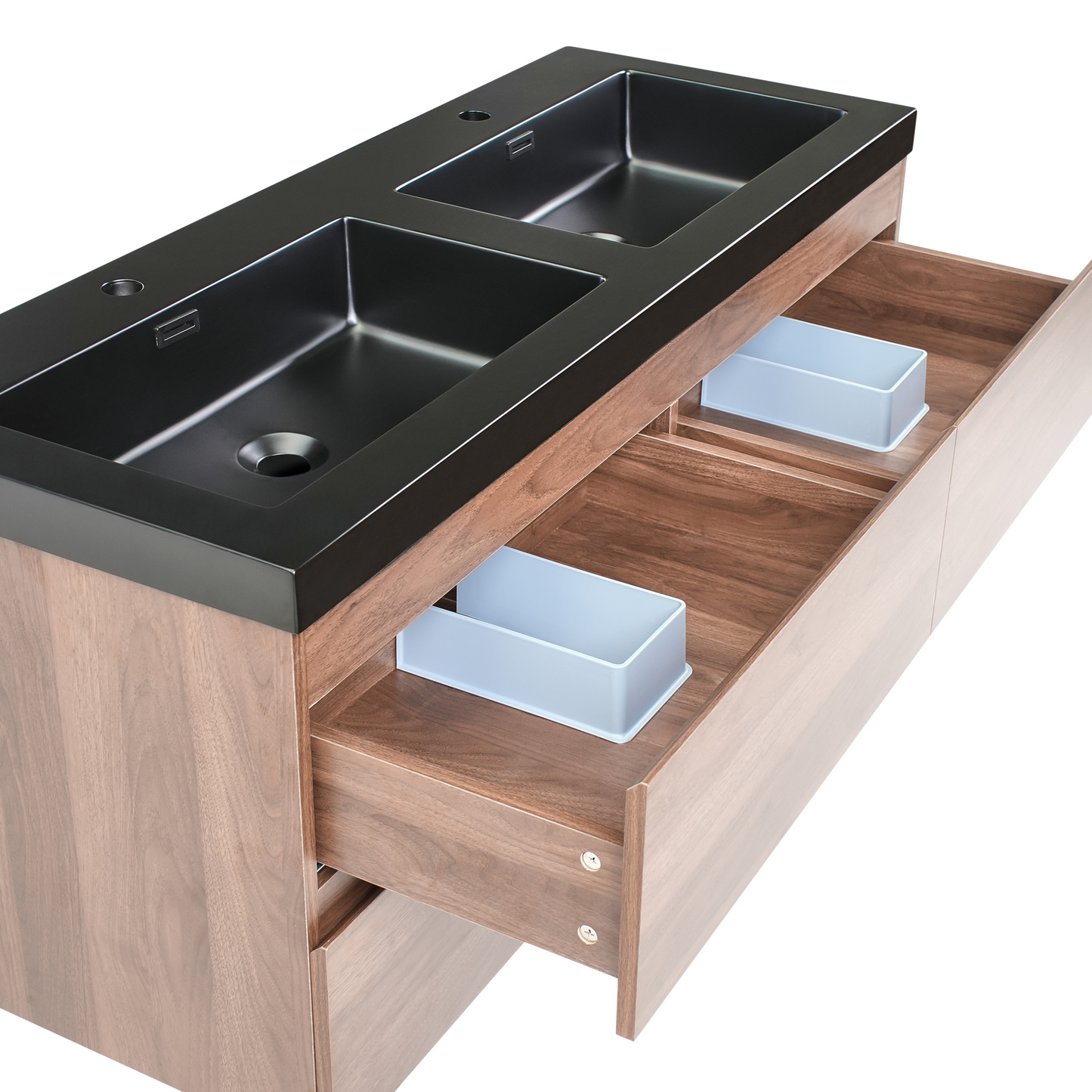 Elegance Bath Wall Mounted Vanity Unit With Double Black Resin Sink