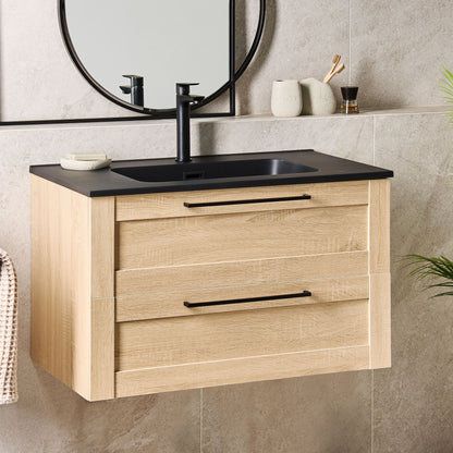 Vanity Unit With Basin In Light Brown Engineered Wood 80 x 47cm Modern Design Cabinet