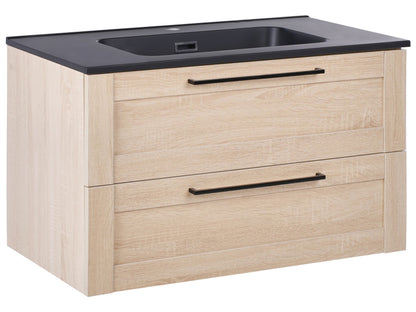 Vanity Unit With Basin In Light Brown Engineered Wood 80 x 47cm Modern Design Cabinet