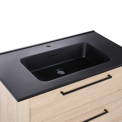 Vanity Unit With Basin In Light Brown Engineered Wood 80 x 47cm Modern Design Cabinet