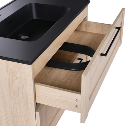 Vanity Unit With Basin In Light Brown Engineered Wood 80 x 47cm Modern Design Cabinet