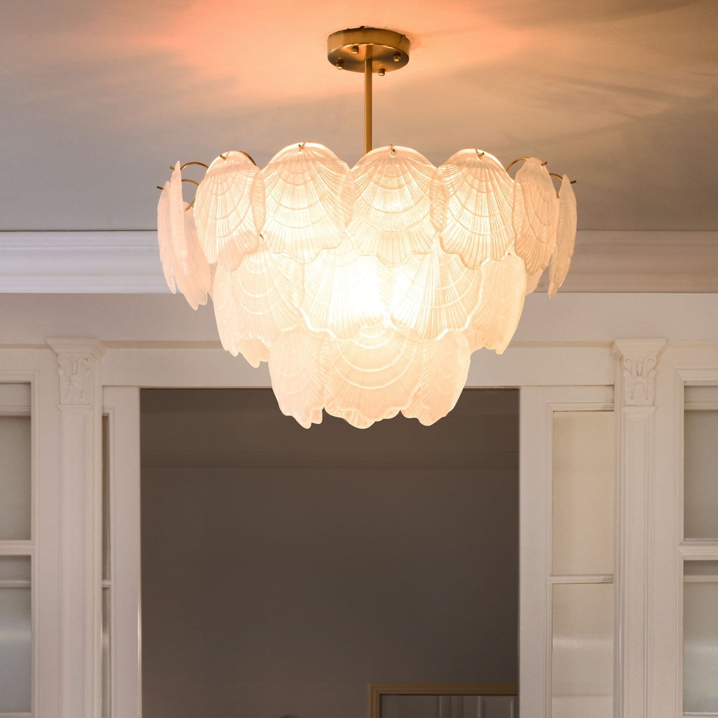 Brass Lighting Chandelier 60cm Pendant With Glass Shells For Dining Room Ambience
