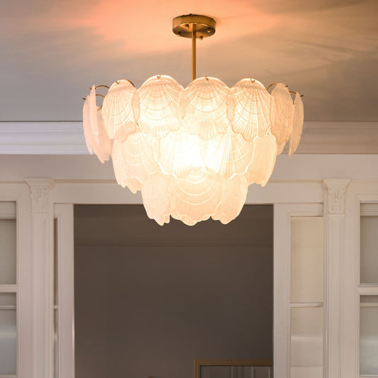 Brass Lighting Chandelier 60cm Pendant With Glass Shells For Dining Room Ambience