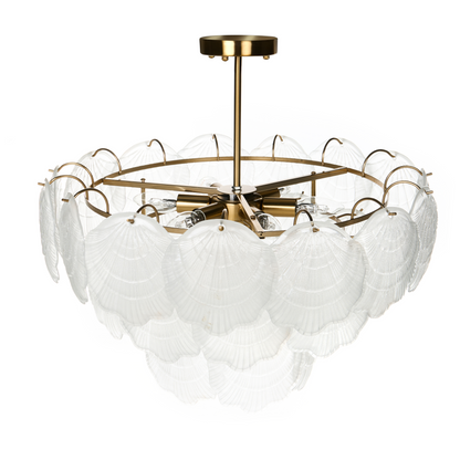 Brass Lighting Chandelier 60cm Pendant With Glass Shells For Dining Room Ambience