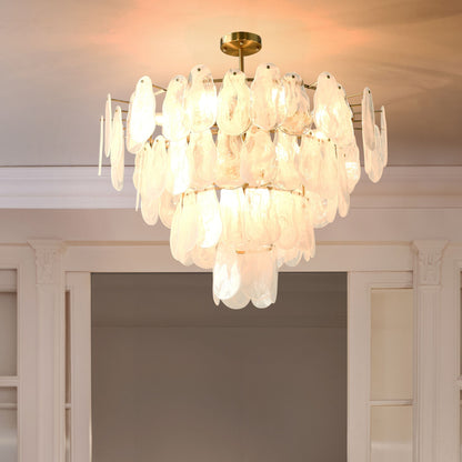 Chandelier Pendant Lamp 80cm With Artistic Glass Plates And Fluid Contours